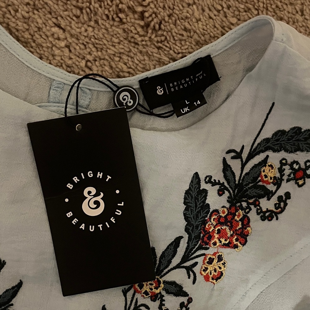 Chic Light Blue Floral Embroidered Midi Dress - Picture 4 of 15